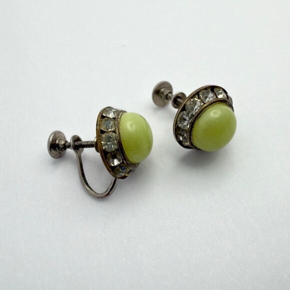 Vintage Art Deco Green Glass & Paste Screw-Back Earrings - Picture 3 of 6